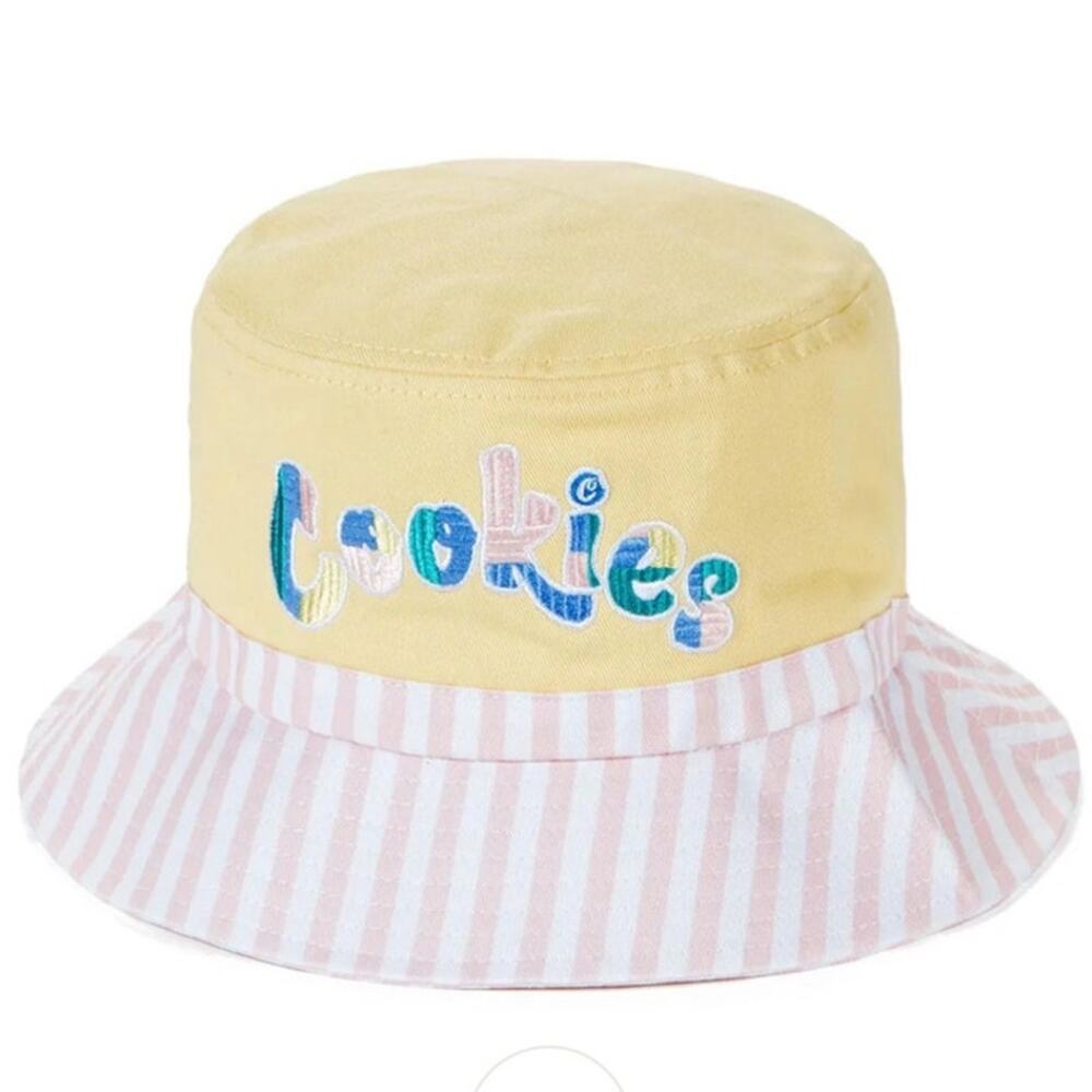NWOT Cookies Montauk Bucket Hat Pale Yellow Stripes Sz S/M